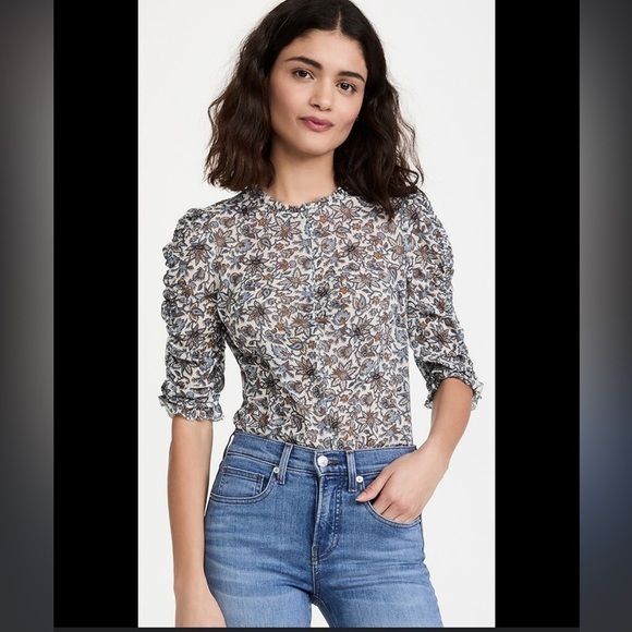 Veronica Beard Tops - Veronica Beard Natuka Silk Chiffon Floral Paisley Print Ecru Multi Blouse Top